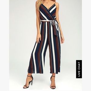 Lulus Navy Blue Striped Jumpsuit